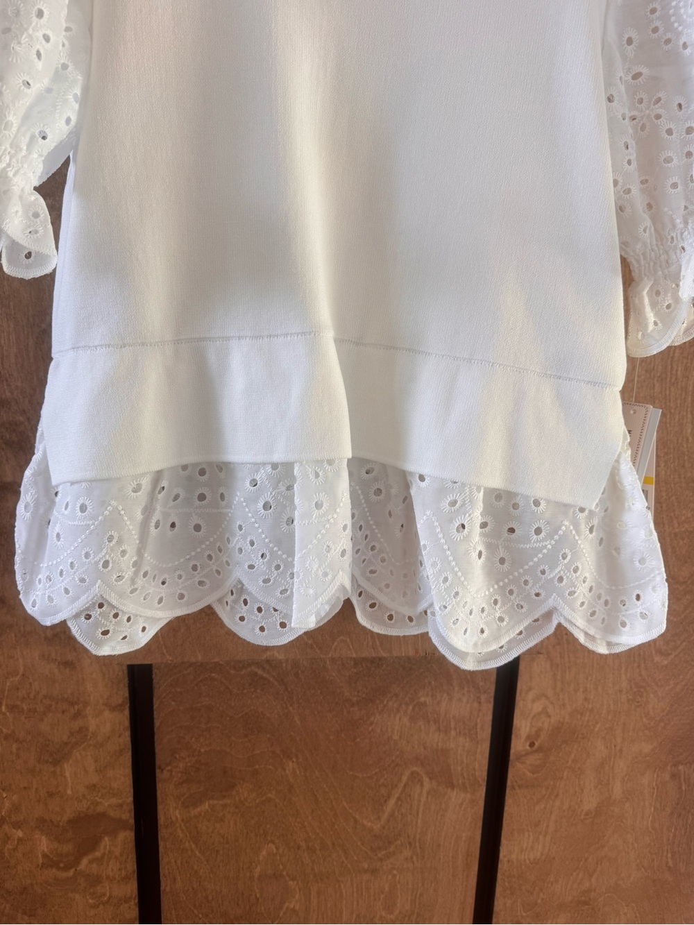 White Layered Eyelet Puff Sleeve Top - Picture 5 of 14